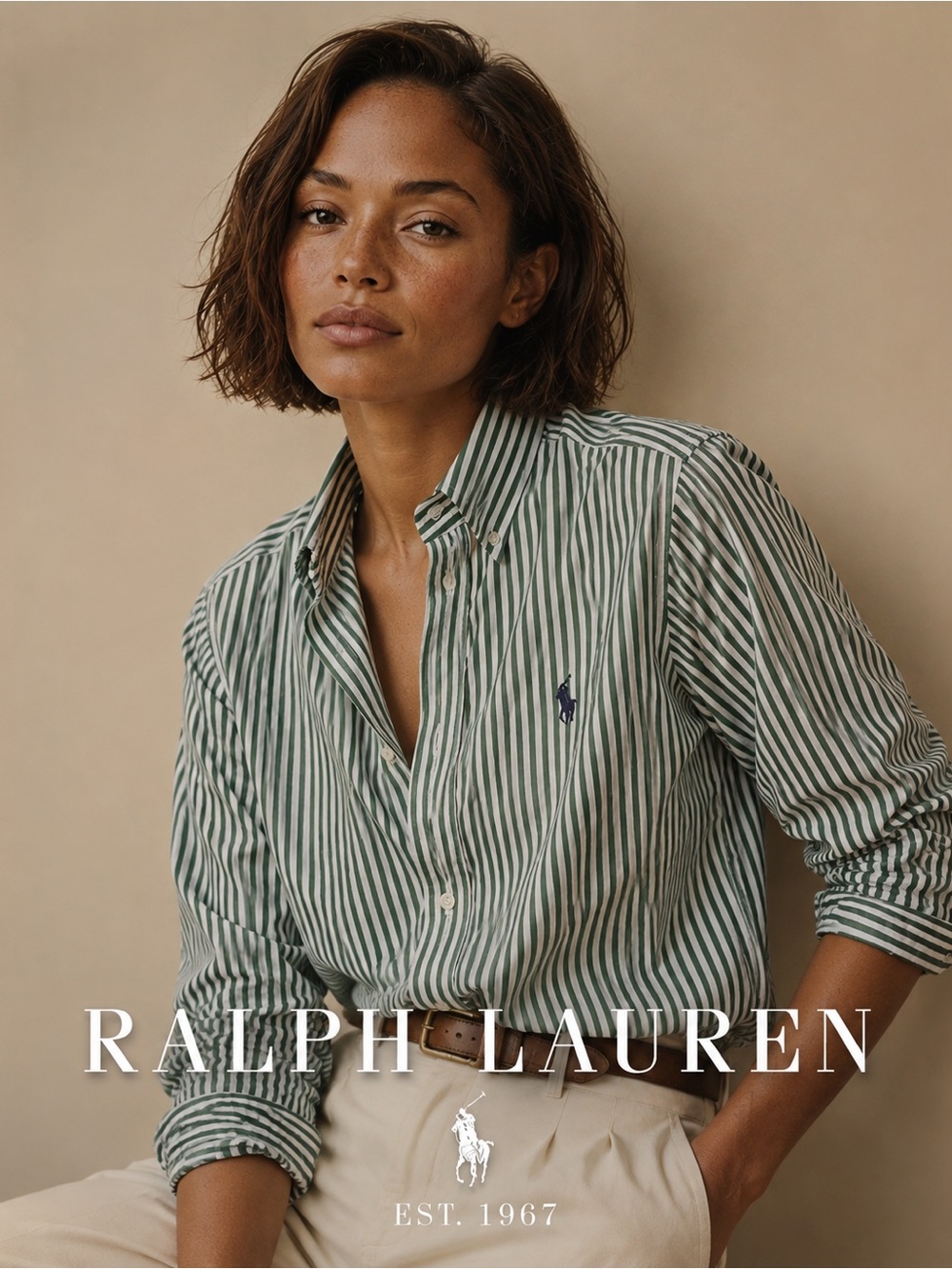 NWT Polo Ralph Lauren Green & White Striped Button-Down Shirt